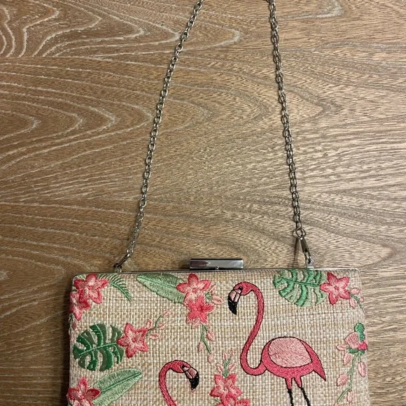Fun and Playful Embroidery Floral Flamingo Clutch - Picture 6 of 6